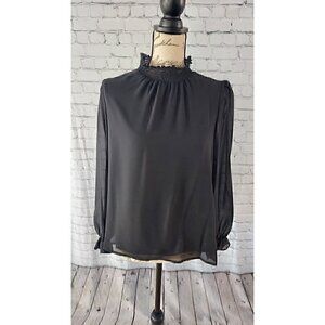 1.STATE Smocked-Neck Blouse Black/NWT, Size M